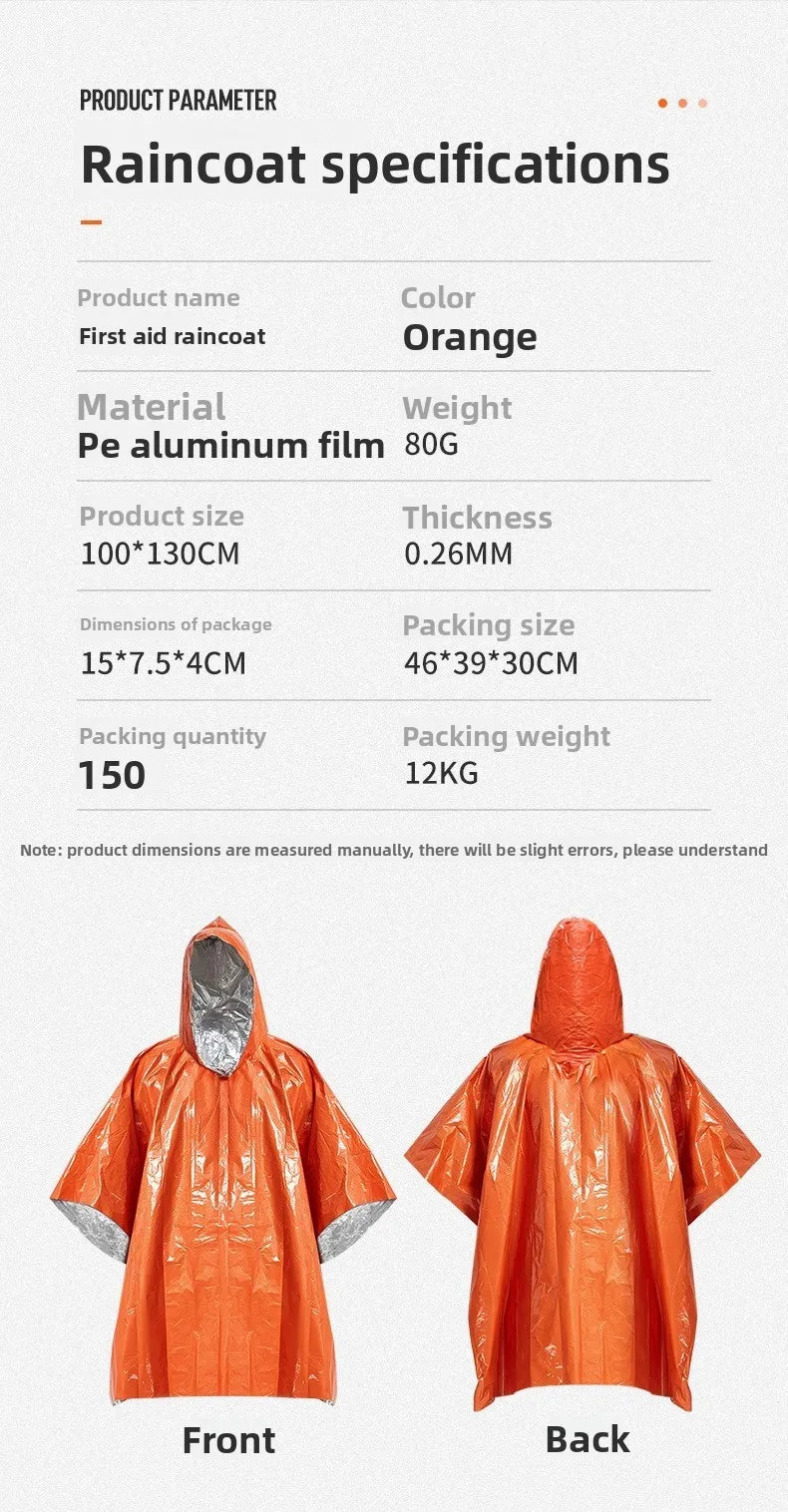2 Pack Emergency Thermal Rain Ponchos with Hood for Hiking and Camping