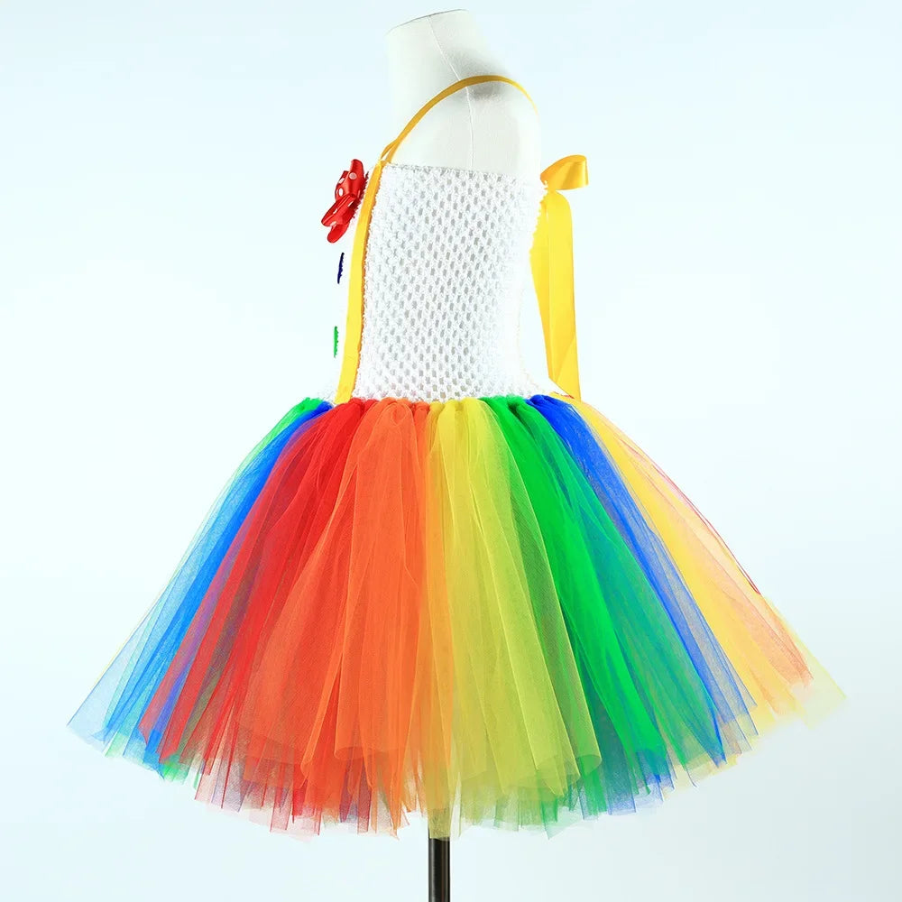 Funny Circus Clown Costume for Girls Carnival Party Dresses Naughty Joker Cosplay Halloween Costume for Kids Fancy Tutu Dress Up