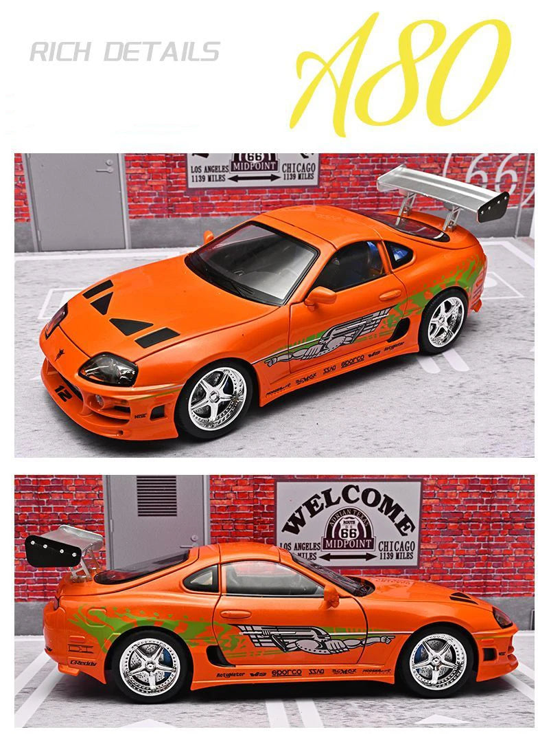 1 24 Scale Supra A80 JDM Supercar Diecast Pull Back Model Car with Sound and Light