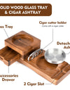 Cigar Ashtray for Men, Whiskey Glass Tray, Wooden Ash Tray, Cigar Cutter, Include Drawer, Cigar Slot, Accessories