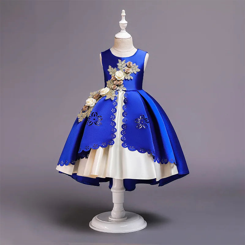 Girls Summer Princess Dress - Sleeveless Tulle Tutu with Floral Appliques | Kindergarten Performance Outfit, Birthday Party Gown