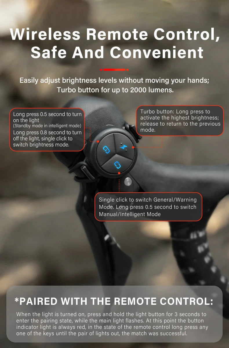 CL1200 Smart Bike light Remote Control Bicycle Lights 5000mAh battery Type-C Rechargeable Road MTB IPX6 Bicycle headlight