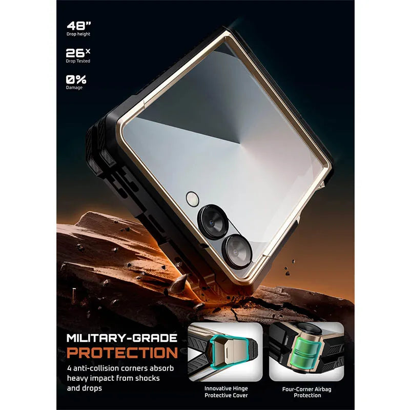 For Samsung Galaxy Z Flip 7 Case UB Grip Military-Grade Rugged Back Phone Case with Stand & Front Screen Protector