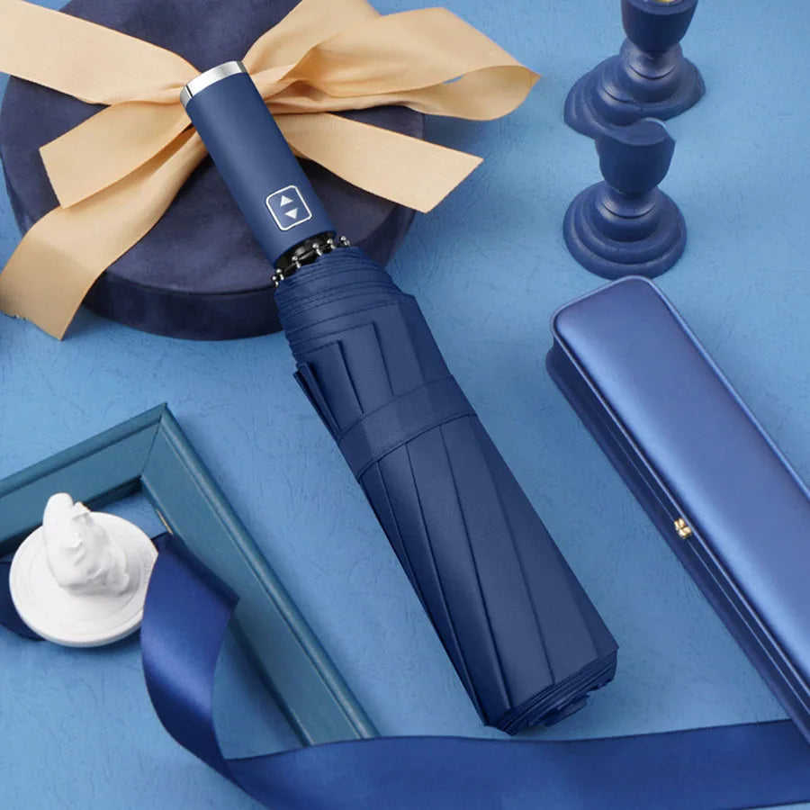 Automatic Folding Umbrella 10 Rib Windproof UV Protection Three Fold Compact Travel Umbrella Sun Rain Use