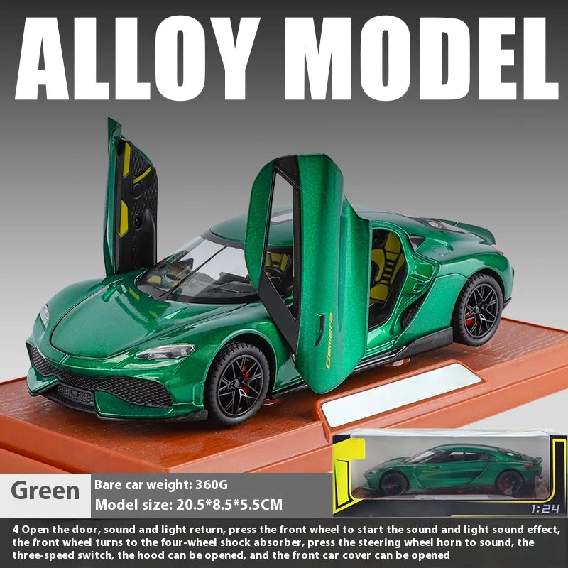 1:24 Gemera GT Sports Car Alloy Diecast Metal Model Sound Light Pull Back Toy Boys Simulation Car Model Ornament Present