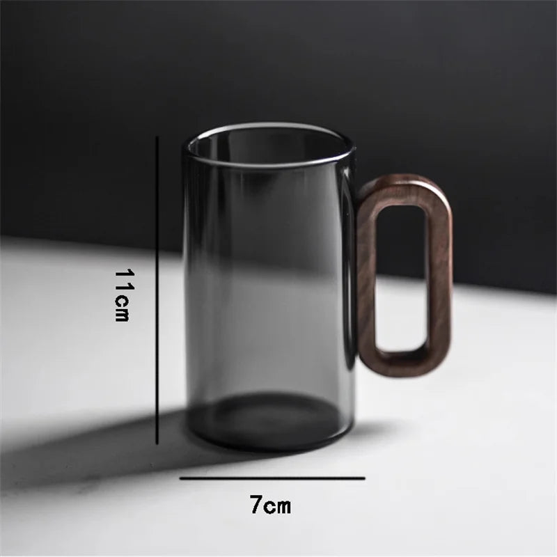 350ml High Borosilicate Glass Coffee Cup with Walnut Wooden Handle Heat-Resistant Glass Home Tea Milk Coffee Mug Breakfast Cups