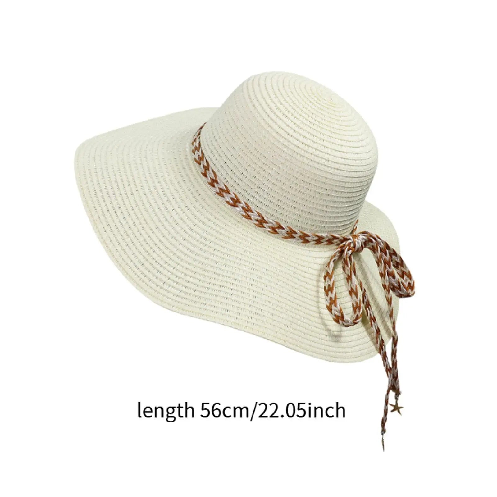 Women Sun Hat with Windproof Rope Wide Brim Sunhat Casual Ladies Sunhat Fashionable Visor Hat for Travel Camping Party Dating