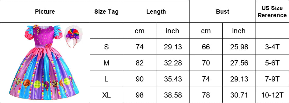 Girls Purim Festival Lollipop Costume  Puff Sleeve Candy Costume  Sweet Lollipop Print Birthday Party Dresses