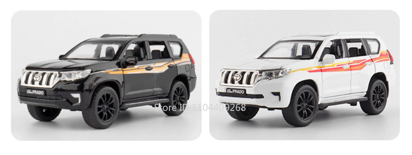 1:32 Scale Land Cruiser Prado Toy Police Car Model Metal Diecast Simulation Vehicles Pull Back Toys Collection Birthday Gifts