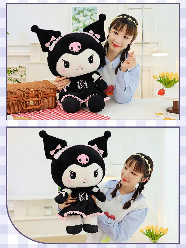 Hot Kawaii 60cm Dark Uniform Kuromi Plush Toy Cartoon Anime Sanrio Stuffed Doll Cute Kuromi Pillow for Kids Birthday Xmas Gift