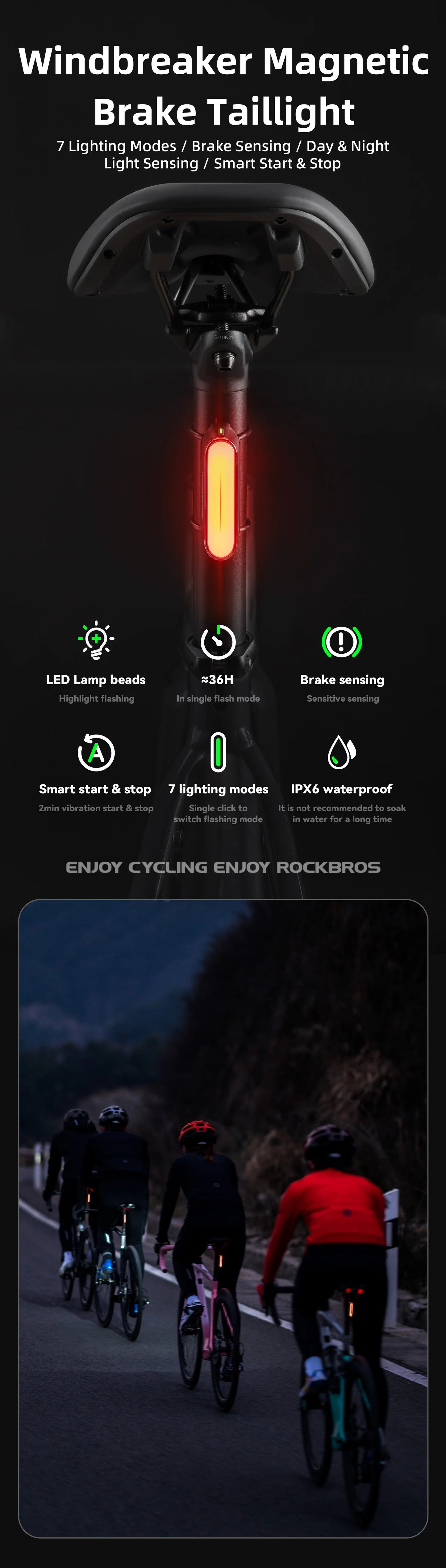 Bicycle Taillight  Install 400mAH Type-C IPX6 Waterproof  Smart Brake Sensing Rear Light MTB Road Cycling Light