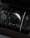Luxury Minimalist Watch Bracelet Set Business Brown Leather Quartz Wrist Watches for Men