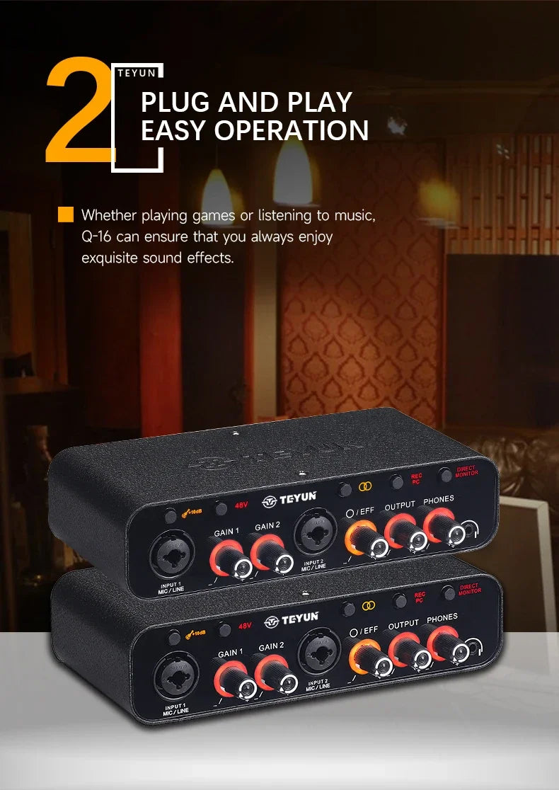2 Channel USB Audio Interface Mixer For Guitar Recording And Studio Streaming