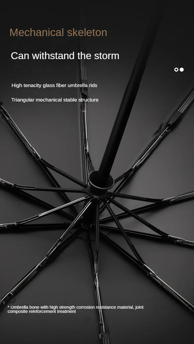 Windproof Automatic Folding Umbrella with UV Protection Curved Handle for Sun and Rain