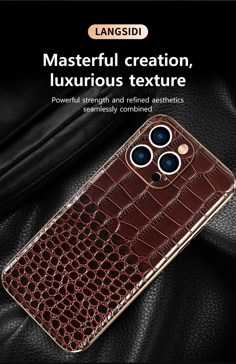 Genuine Leather Phone Case for iPhone 16 15 Pro Max 14ProMax Luxury Soft Edges Shockproof Camera Protection Cover