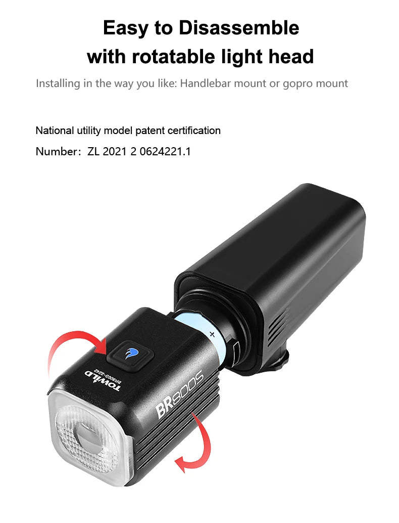 BR800S Bicycle Light 800LM Bike Light Battery replaceable Aluminum Front Lamp Type-C Charging Mtb Road Cycling Headlights
