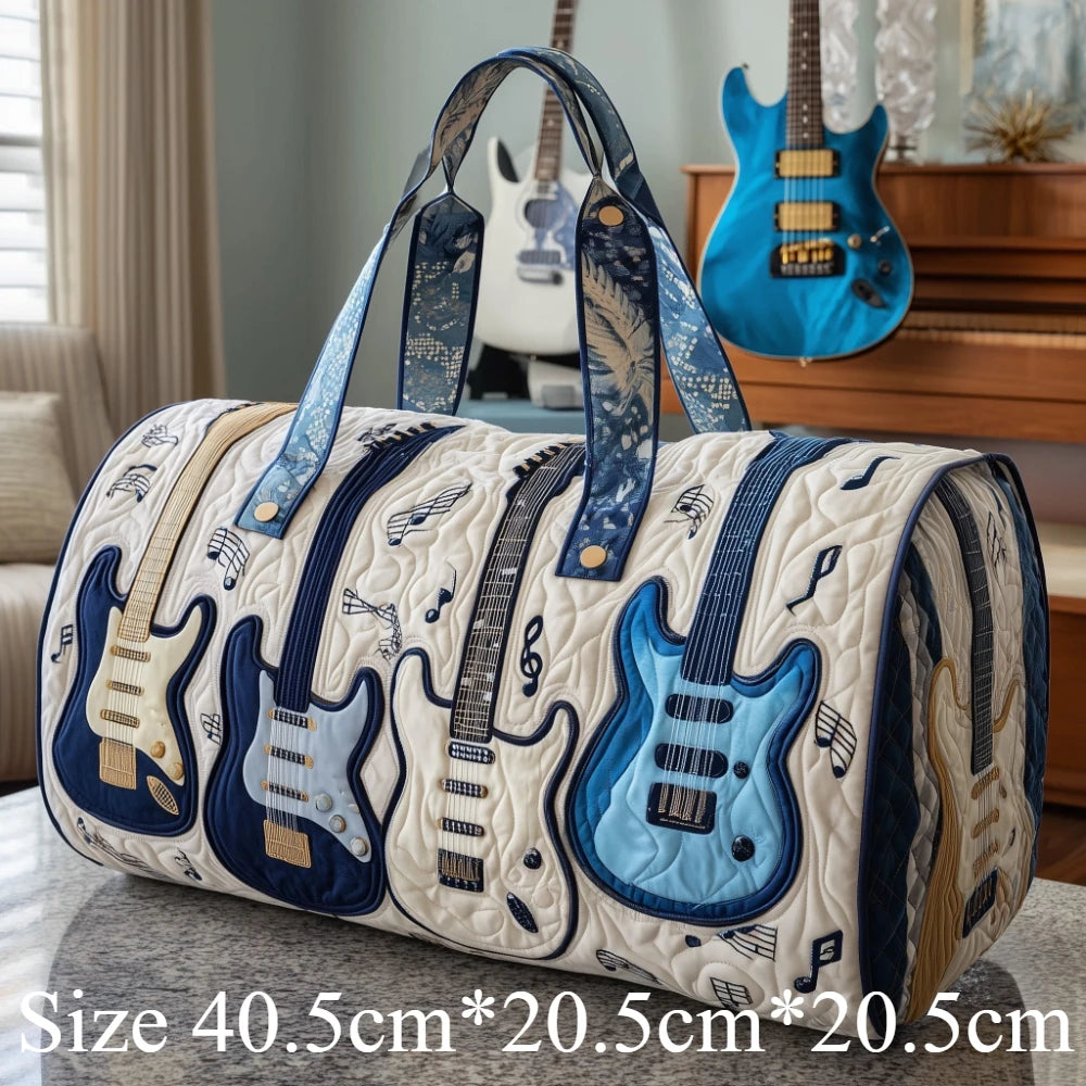 3D Printed Quilted Music Tote Bag Guitar Piano Floral Rose Design Travel Duffle Bag Carry on Luggage Unique Weekender Bag