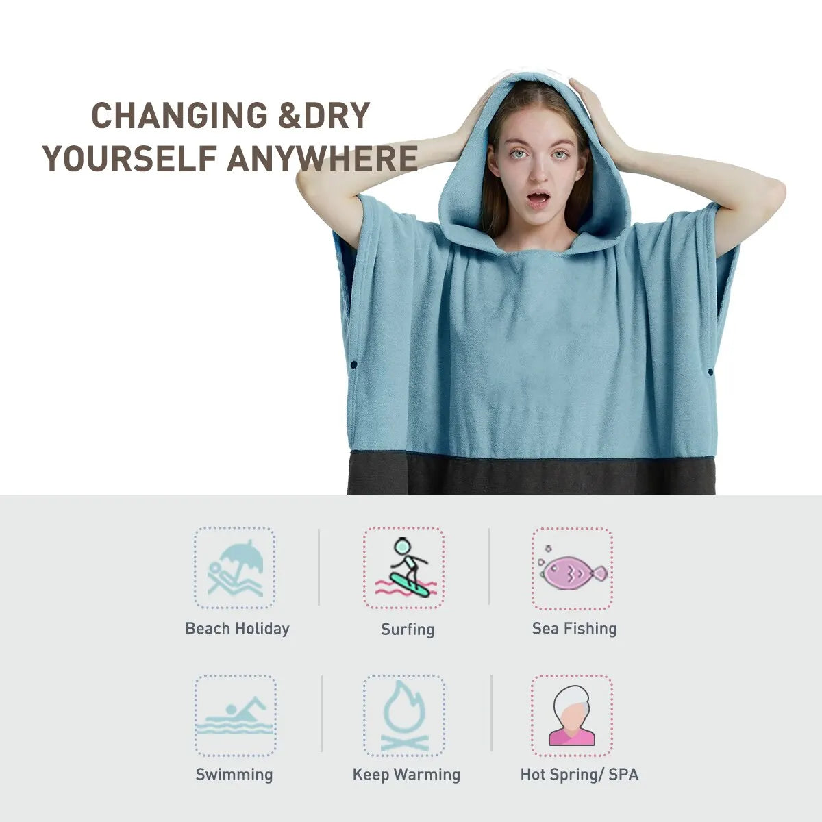 Quick Dry Microfiber Surf Poncho Towel with Hood for Adults
