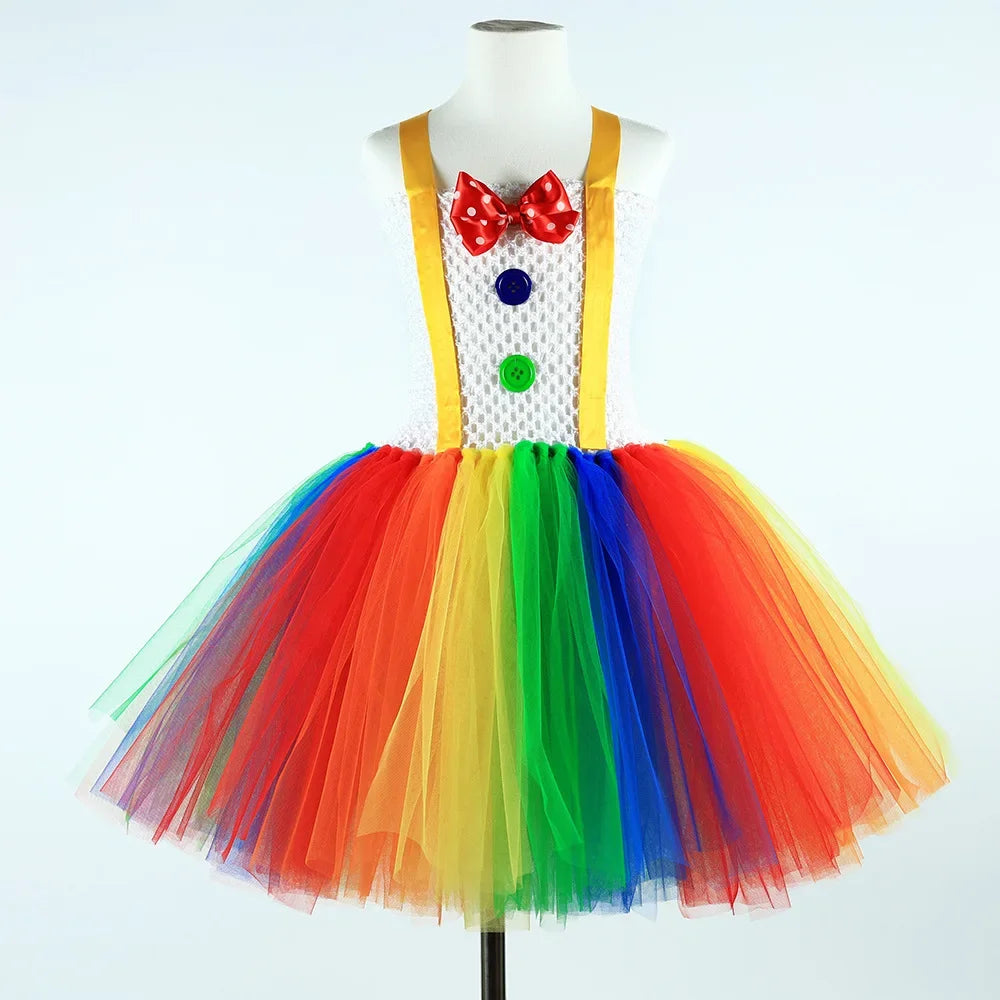 Funny Circus Clown Costume for Girls Carnival Party Dresses Naughty Joker Cosplay Halloween Costume for Kids Fancy Tutu Dress Up