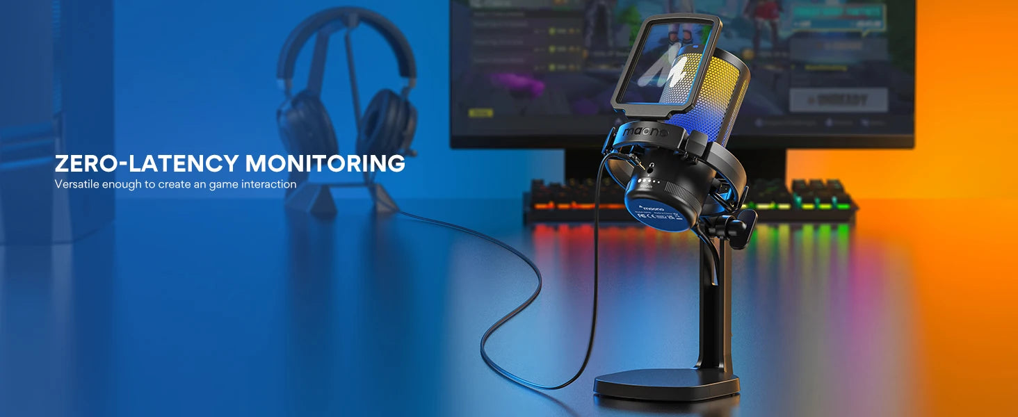 DGM20 Gaming Microphone,USB Microphone Condenser Mic RGB Gaming Mic with Noise reduction software,Mic Gain,One Key Mute