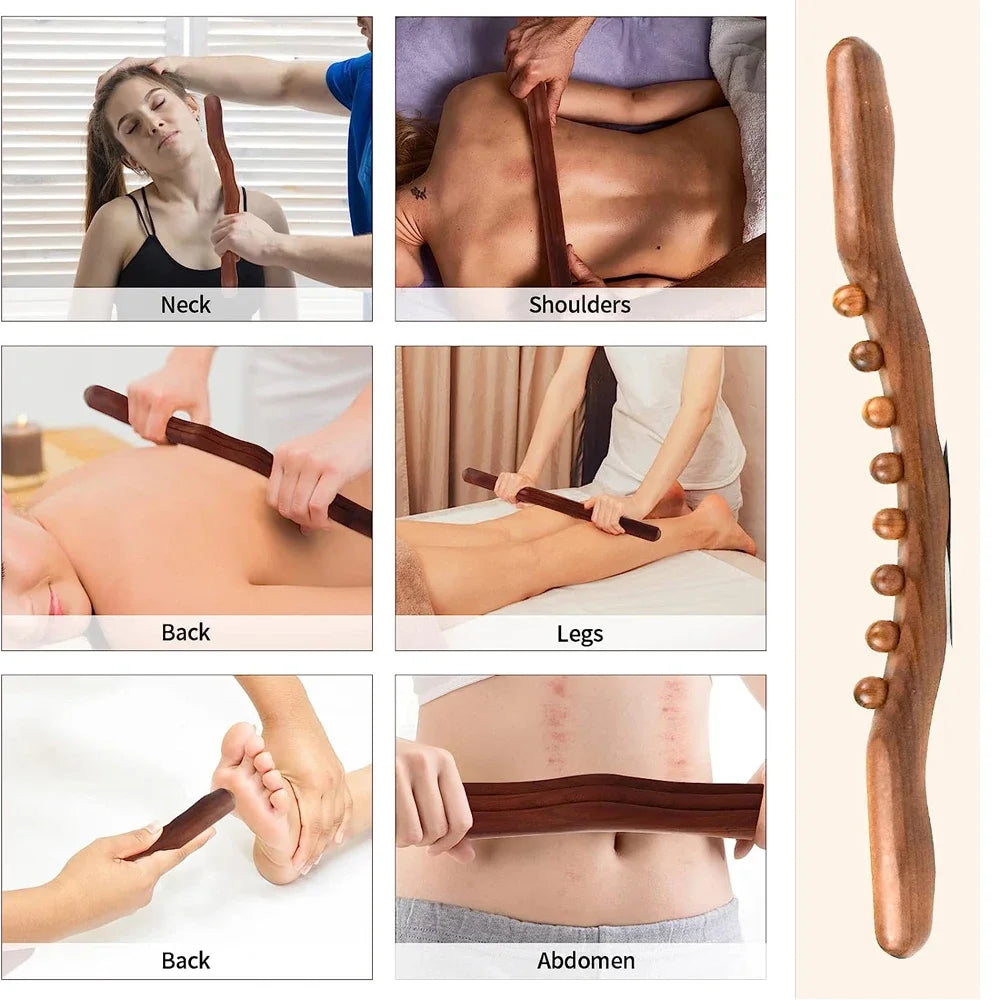 8 Beads Gua Sha Stick Wooden Body Massage Stick Handheld Abdomen Cellulite Massager For Back Relief Wood Therapy Massage Relaxed