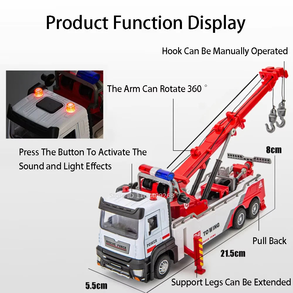 1:32 Double Hook Obstacle Clearing Car Garbage Truck Model Toy Metal Diecast Pull Back Engineering Vehicle Models Boys Gifts