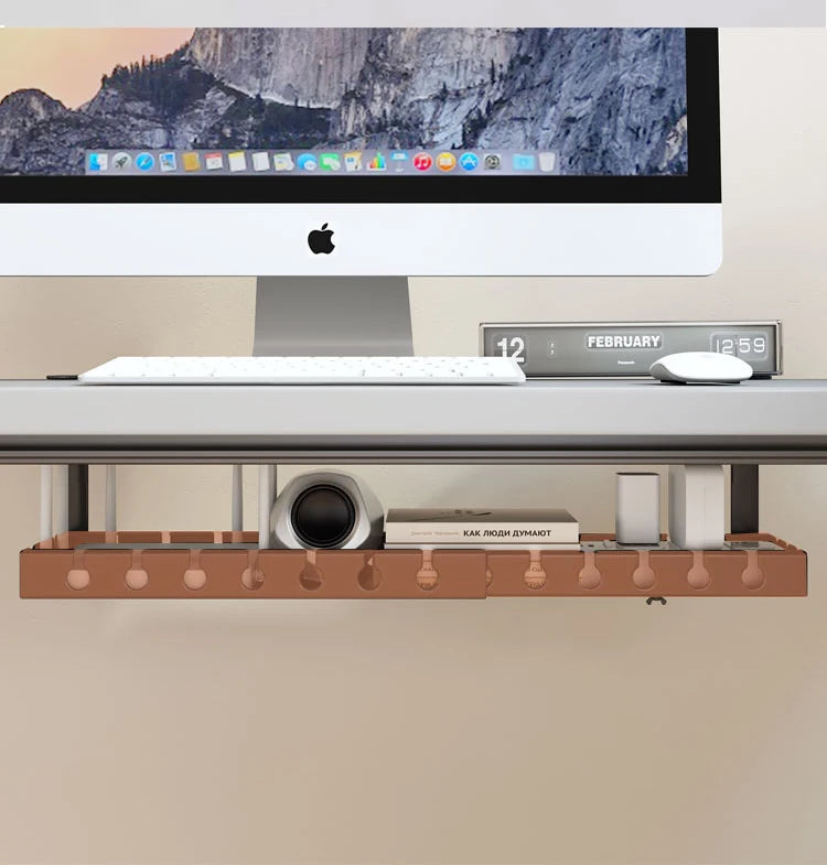 Under Desk Cable Management Tray, Extendable Sturdy Steel Under Desk Cord Hider Raceway,Power Strip Cord Holder Wire Management
