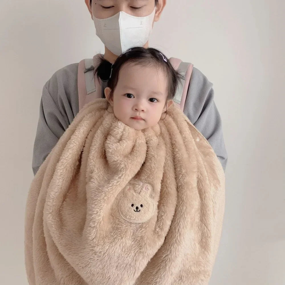 Thickened Soft Flannel Baby Blanket with Elastic Band Buckle Winter Cloak Stroller Cover Windproof Quilt Infant Cloak Nap Cover