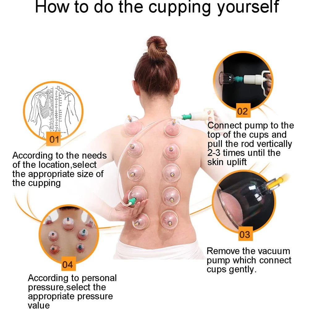 12/24 Cans Cups Chinese Vacuum Cupping Kit Pull Out Vacuum Apparatus Therapy Relax Massager Curve Suction Pumps