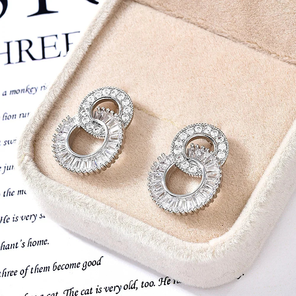 Rectangle Double Hoop Zirconia Earrings for Women Hot Sale 8 Shape Earring