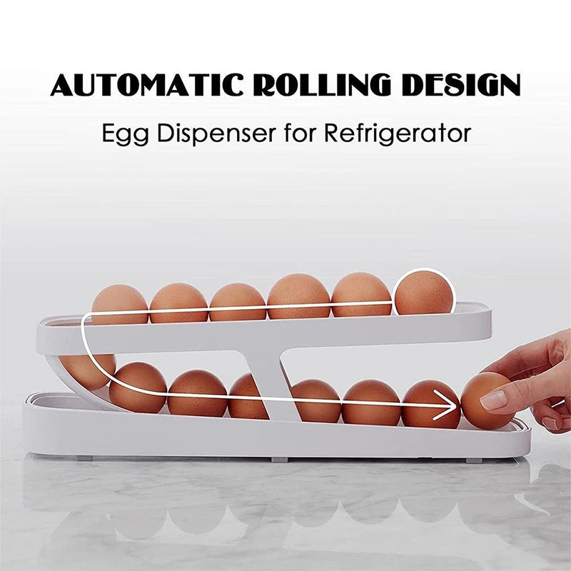 Automatic Rolling Egg Holder Rack – Refrigerator Egg Storage Box Kitchen Organizer