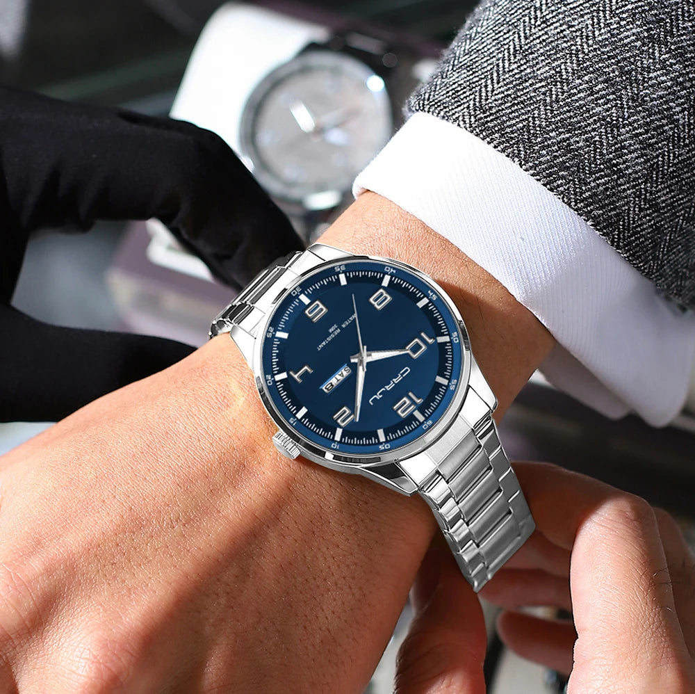 Men Luxury Watches Stainless Steel Quartz Auto Date Clock with Luminous Hands Relogio Masculino
