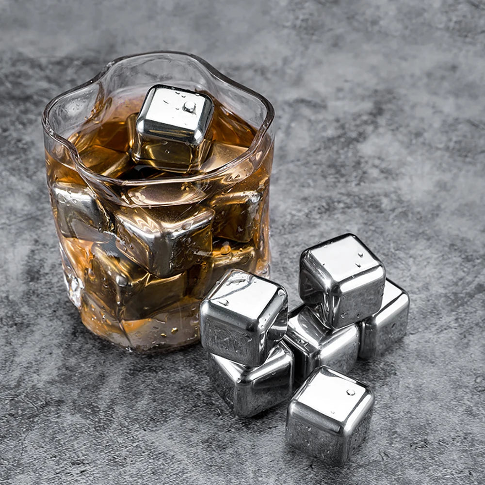 1/2/4/6 Pc Stainless Steel Ice Cube Set Reusable Chilling Stones for Whiskey Wine Wine Cooling Cube Chilling Rock Party Bar Tool