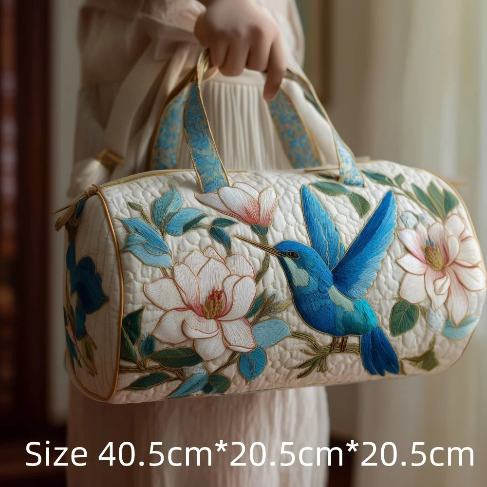 Trending Vintage 3D Quilted Travel Bag Cardinal Bird Floral Printed  Durable Weekend Gym Trip Beach Bag Carry on Tote for Women