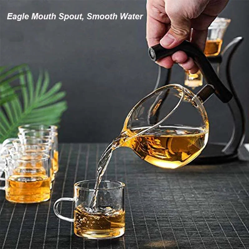 Automatic Lazy Kungfu Glass Tea Set  Rotating Cover Bowl Household Heat-Resistant Teapot Glass teapot