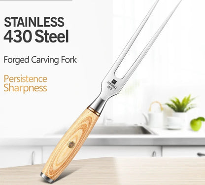 Carving Fork Stainless Steel Restaurant Cutlery with Pakawood Handle Steak Kitchen Knife Dinner Fork Set Barbecue Fork