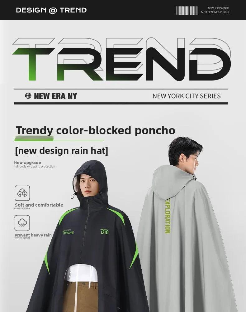 Full Body Waterproof Hooded Rain Poncho with Reflective Details for Motorcycle Riding
