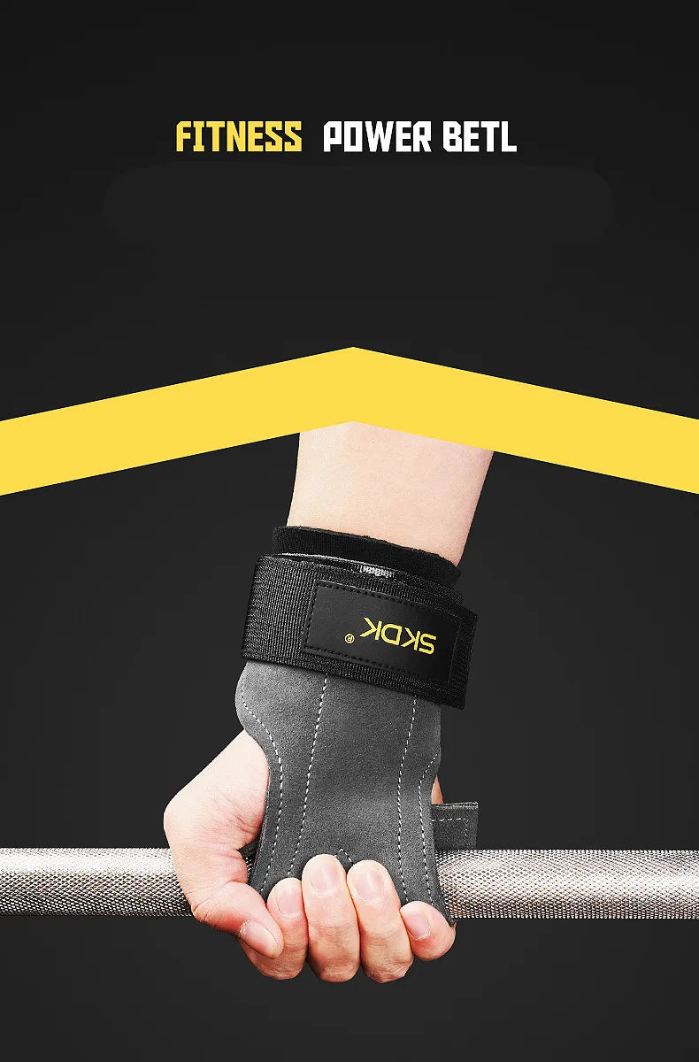 Cowhide Gym Gloves Grips Anti-Skid Weight Power Belt Lifting Pads Deadlift Belt Workout Crossfit Fitness Gloves Palm Protection
