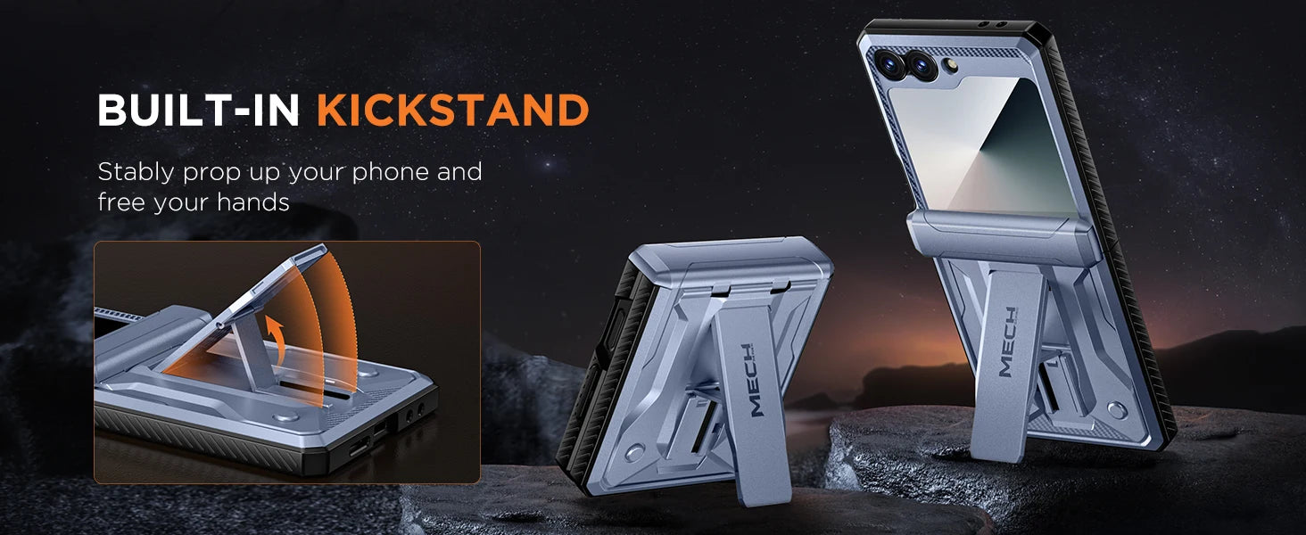 for Z Flip 6 Case with Kickstand Belt-Clip Hinge Protection Cover Screen Protector Military Grade Shockproof Phone Case
