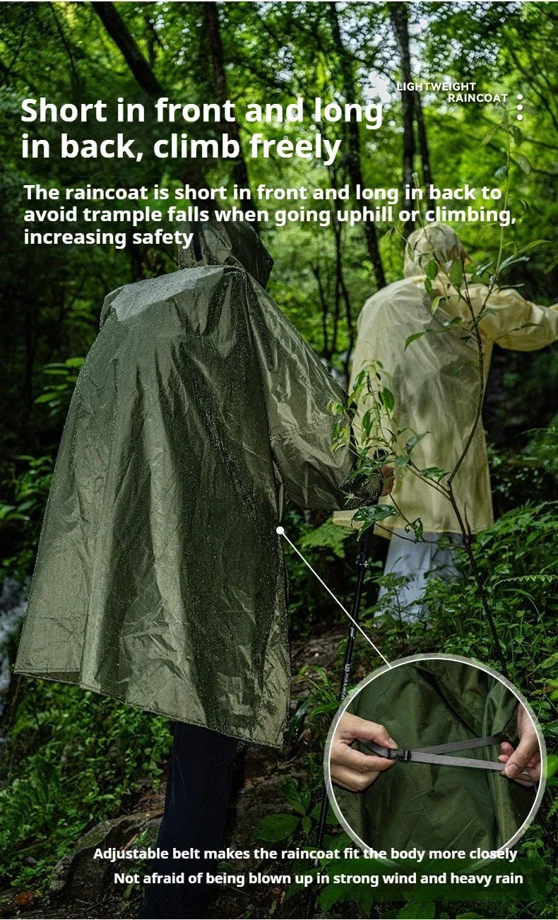 Ultralight Waterproof Zipper Raincoat with Adjustable Hood for Hiking and Camping