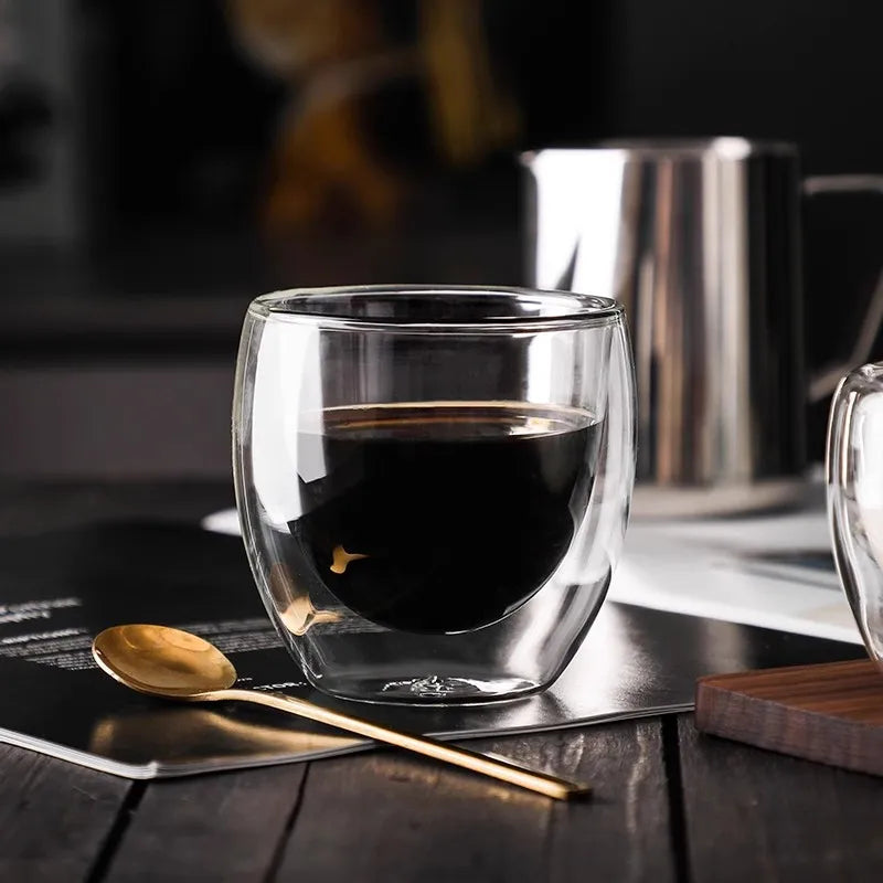 2/4/6pcs Screw Thread Espresso Cups Set Double Wall Glass Coffee Mugs Set 80ml Shot Glass Insulated Teacup Coffee Accessories