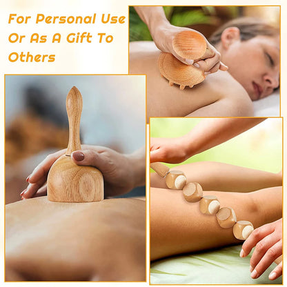 6 In 1 Wood Therapy Massage Tool Lymphatic Drainage Massager Anti Cellulite Fascia Massage Roller for Full Body Muscle