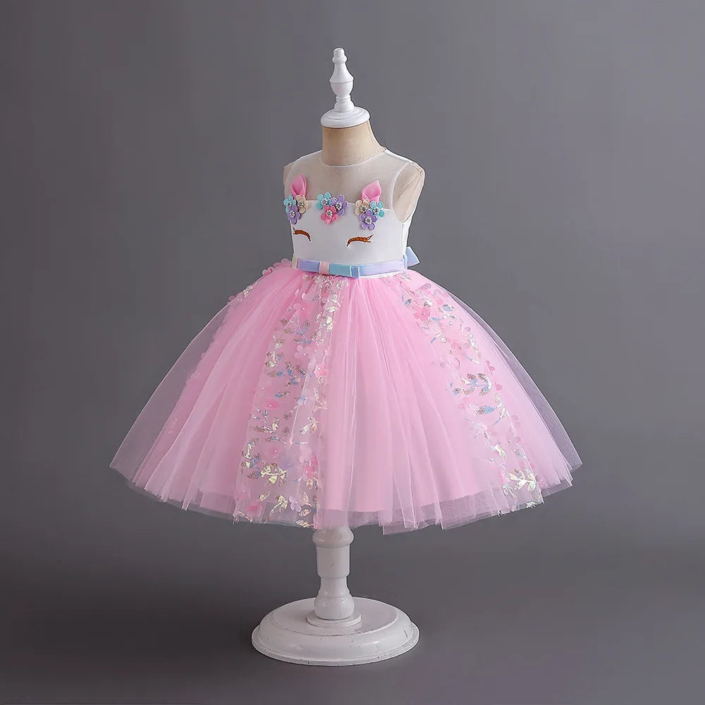 Unicorn Princess Dress for Girls - Magical Rainbow Tulle Ball Gown  Flower Girl Birthday Party Dress