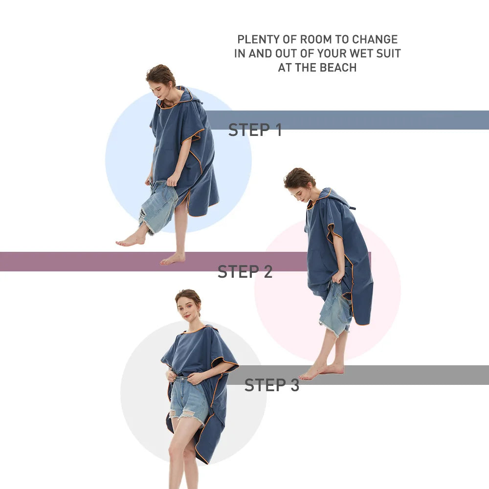 Quick Dry Microfiber Surf Poncho Towel with Hood for Adults