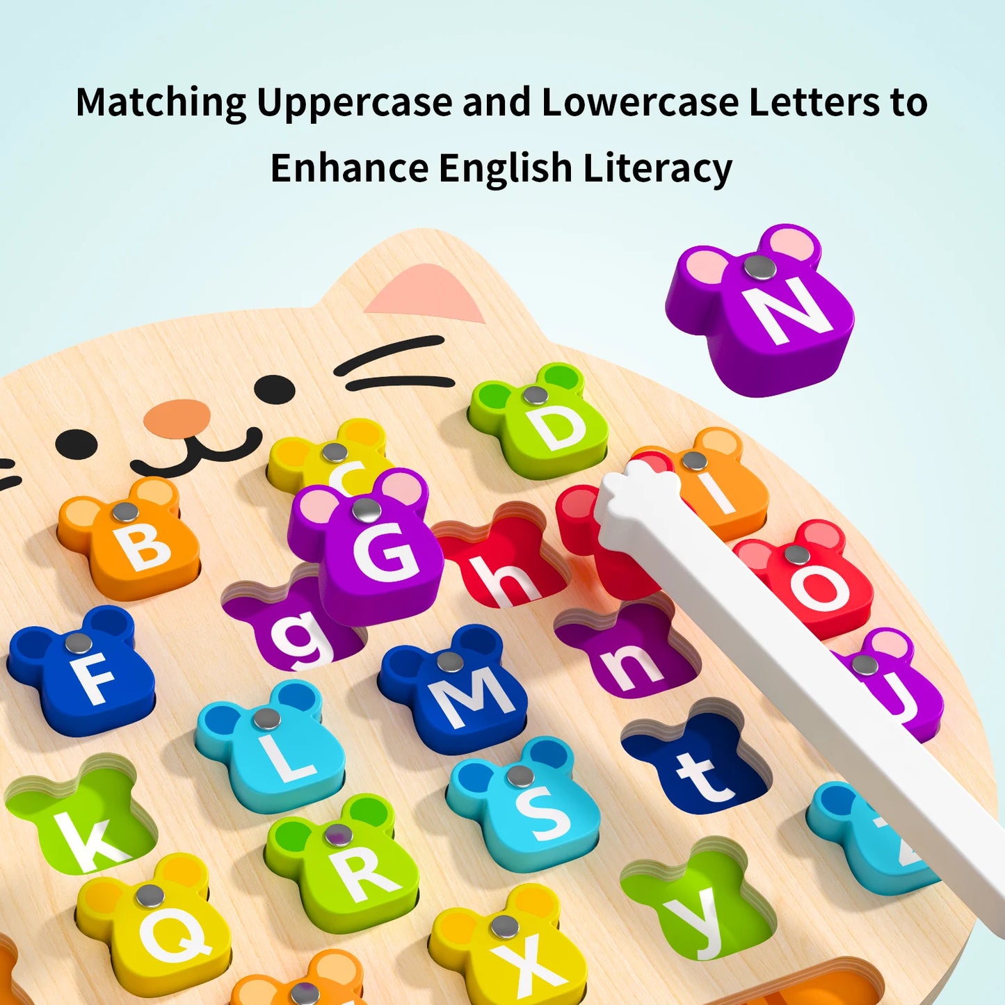 Wooden Cat Magnetic Alphabet Matching Puzzle Board