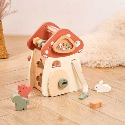 Wooden Building Block For Babies Music Percussion Game Newborn Education Mushroom House 5 in 1 Cartoon Animal Shape Matching Toy