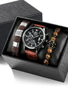 Luxury Minimalist Watch Bracelet Set Business Brown Leather Quartz Wrist Watches for Men