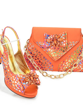Design Women Shoes and Bags To Match Set Nigeria Party Crystal Butterfly-knot Women Pumps African Matching Shoes and Bags