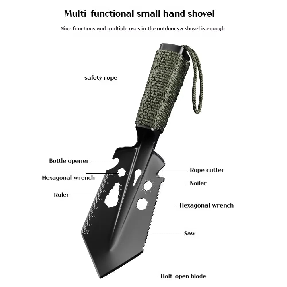 Outdoor hand shovel made of high carbon steel with rope handle suitable for camping/fishing/outdoor adventure/garden hand tools