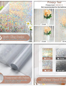 Privacy Window Films No Glue Static Adhesive Glass Film for Decorative Bathroom Living Room Kitchen Rental Apartment Rainbow